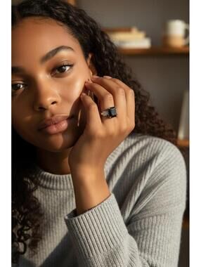 Silver Ring with Large Black Square Stone
